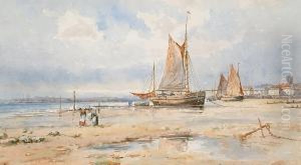 Fishermen At Exmouth, Devon Oil Painting by Charles Frederick Allbon