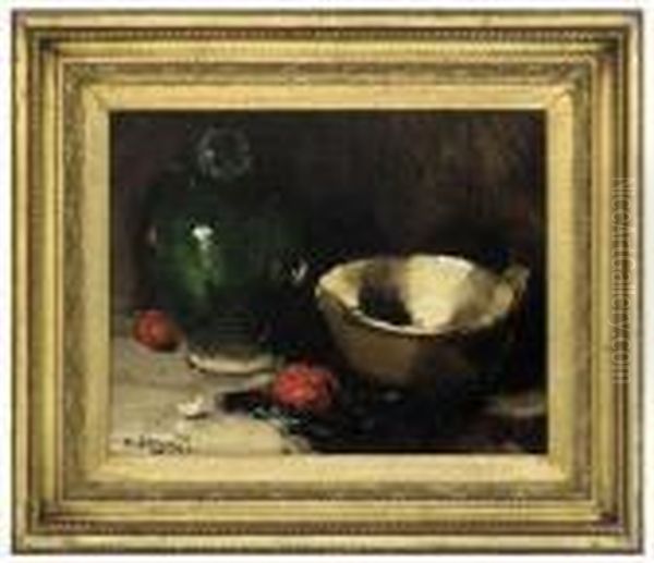 A Carafe, Bowl And Tomatoes On A Table Oil Painting by Raymond Allegre