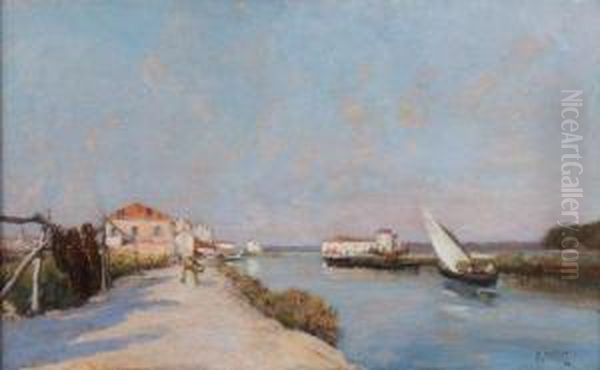 Le Canal De Caronte A Martigues Oil Painting by Raymond Allegre