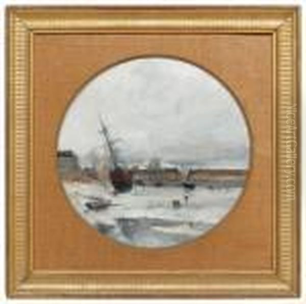 Hiver, Le Calfatage Des Bateaux Oil Painting by Raymond Allegre