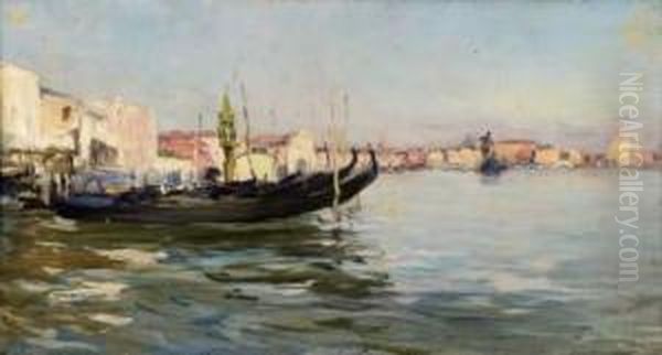 Gondoles A Venise Oil Painting by Raymond Allegre