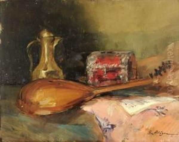 Nature Morte A La Mandoline Oil Painting by Raymond Allegre