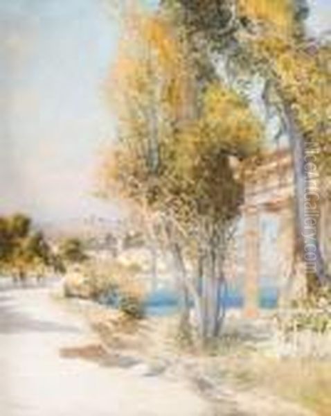 Promenade Pres D'un Temple Romain En Bord De Cote. Oil Painting by Raymond Allegre