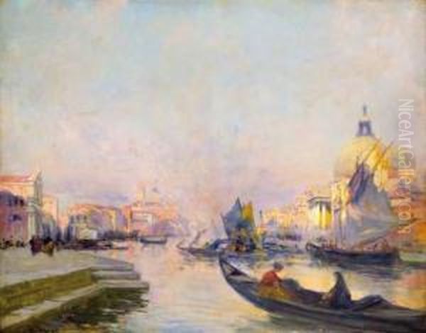 Venise, Gondoles Sur Le Grand Canal Oil Painting by Raymond Allegre