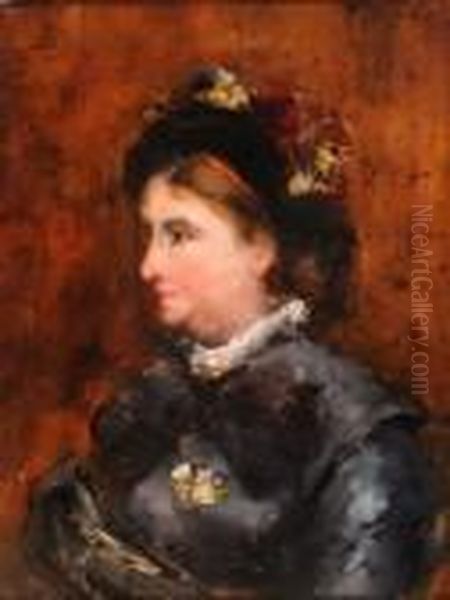 Portrait De Dame De Profil Oil Painting by Raymond Allegre