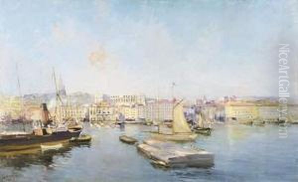 Vue Du Quai Du Port A Marseille Oil Painting by Raymond Allegre