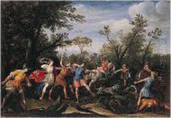 The Caledonian Boar Hunt Oil Painting by Francesco Allegrini