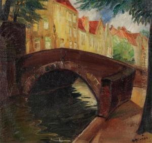 Bruges Canal View Oil Painting by Albert Alleman