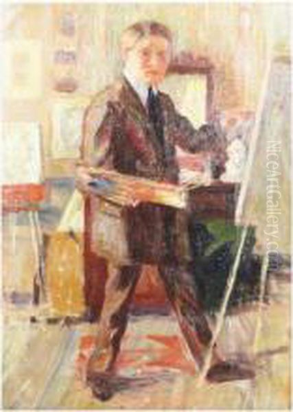 The Artist In His Studio Oil Painting by Albert Alleman