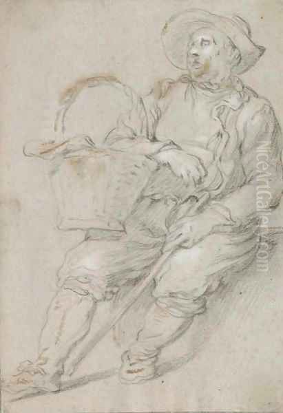 A seated peasant with a basket Oil Painting by Abraham Bloemaert