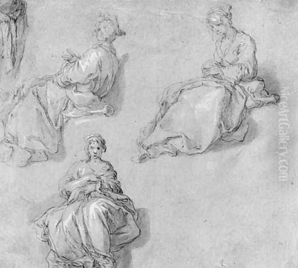 Three Studies of a seated young Girl Oil Painting by Abraham Bloemaert