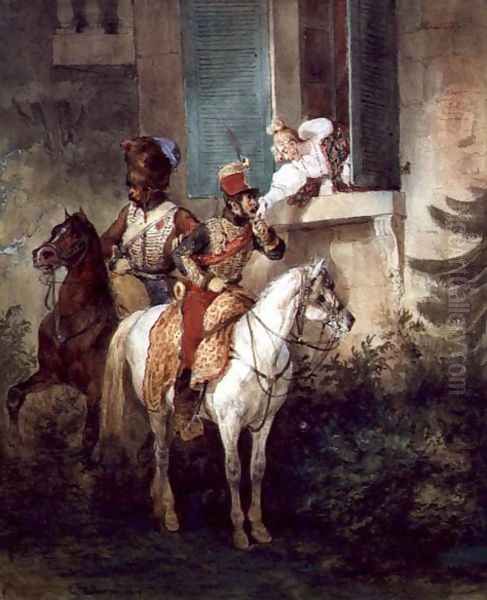 The Hussar's Adieu, 1829 Oil Painting by Joseph-Louis Hippolyte Bellange