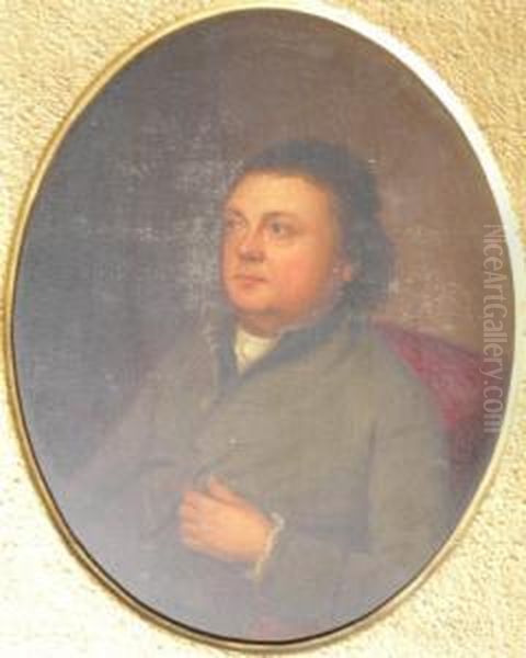 'portrait Of A Gentleman Wearing A Brown Jacket', Half Length, Seated Oil Painting by Francis Alleyne