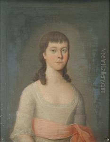 Portrait Of Janerookes Half Length Wearing A White With Pink Sash Oil Painting by Francis Alleyne