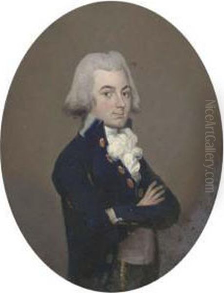 Portrait Of A Bewigged Gentleman, Half-length, In A Blue Coat Oil Painting by Francis Alleyne