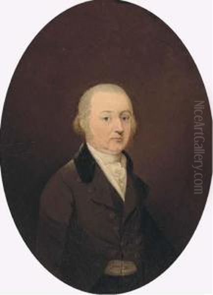 Portrait Of A Gentleman, Half-length, In A Dark Olive Coat Withblack Collar Oil Painting by Francis Alleyne