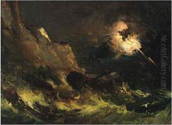 A Storm At Sea Oil Painting by Francis Alleyne