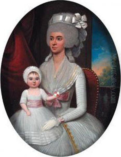 Group Portrait Of A Mother And Child Oil Painting by Francis Alleyne