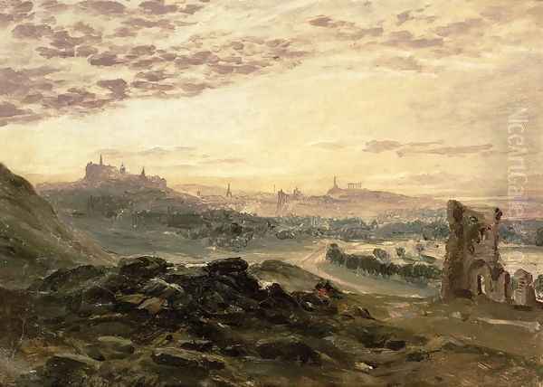 A Panoramic View of Edinburgh Oil Painting by Samuel Bough