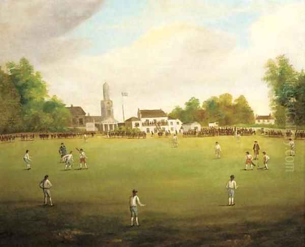 A cricket match on the village green Oil Painting by Samuel Bough