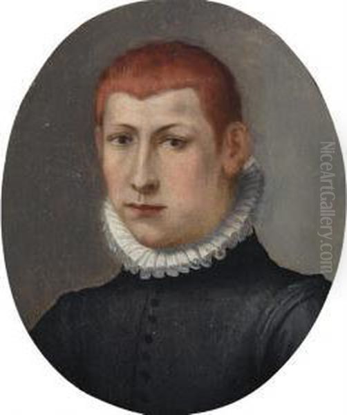 Portrait Of A Gentleman, Bust-length, In A Black Doublet Andstanding Ruff Oil Painting by Alessandro Allori