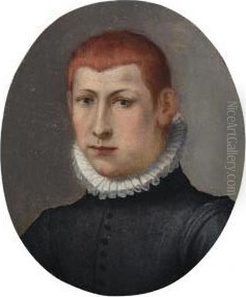 Portrait Of A Gentleman, Bust-length, In A Black Doublet And Standing Ruff Oil Painting by Alessandro Allori