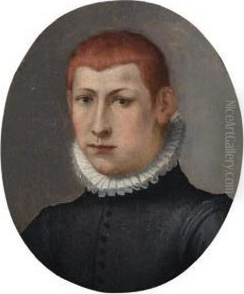 Portrait Of A Gentleman, Bust Length, In A Black Doublet And Standing Ruff Oil Painting by Alessandro Allori