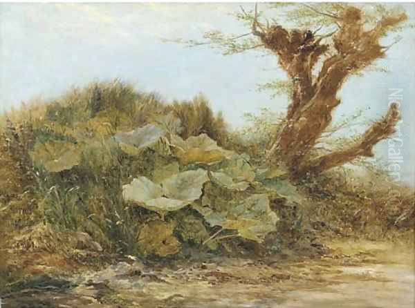 Study of a Butter Burr and a Pollarded Willow Oil Painting by Samuel Bough