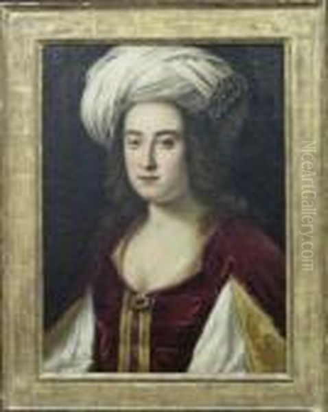 Portrait Of A Woman With Turban, Purportedly Claudia Di Ferdinandodi Medici Oil Painting by Cristofano Allori