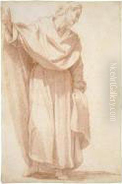 Standing Male Figure, Possibly A Monk, With His Right Arm Raised Oil Painting by Cristofano Allori