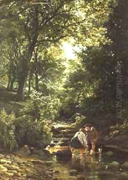 Children in the Stream Oil Painting by Samuel Bough