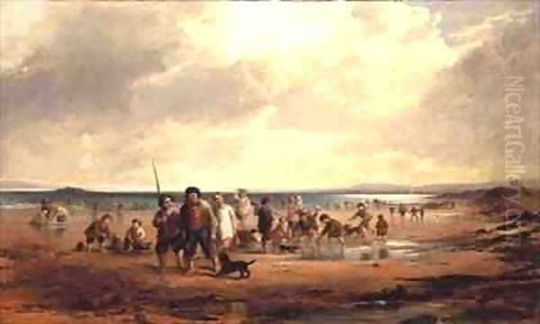 Children Playing on a Beach Oil Painting by Samuel Bough