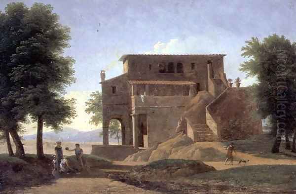 An Italian Villa with Figures Oil Painting by Jean-Victor Bertin