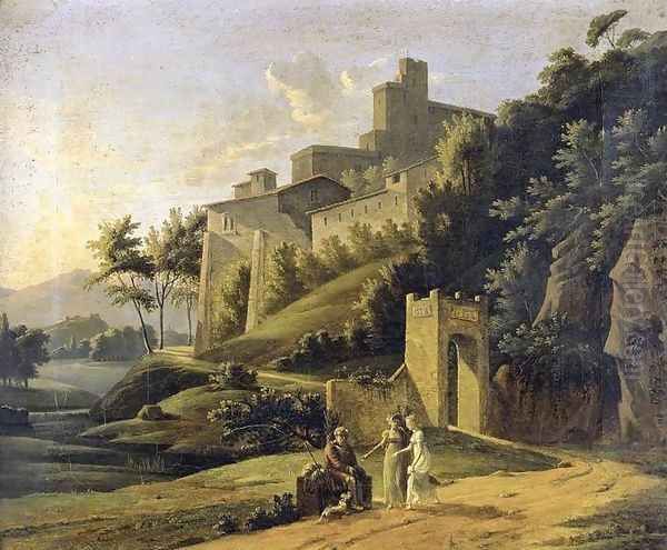 Landscape with a Fortress and a Beggar Oil Painting by Jean-Victor Bertin