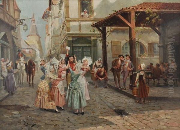 Arrival Of The Letter Carrier Oil Painting by Alonso Perez