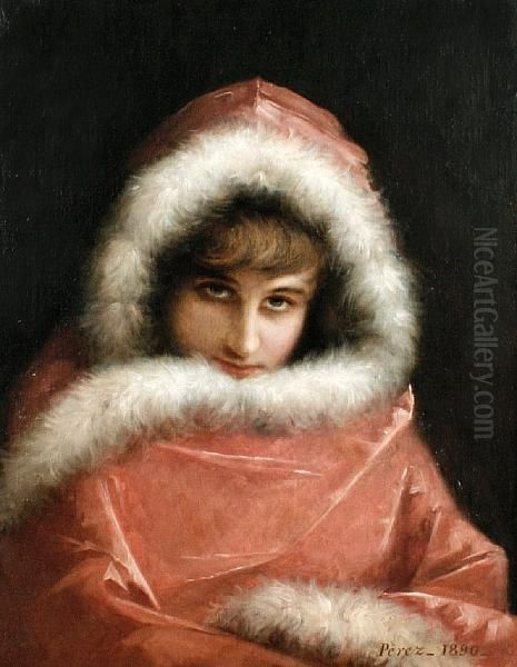 A Cloaked Beauty Oil Painting by Alonso Perez