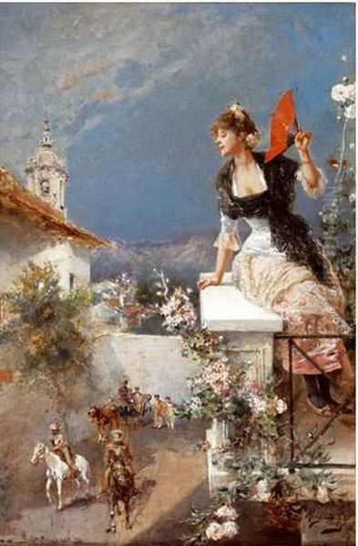 Jeune Femme Au Balcon Oil Painting by Alonso Perez