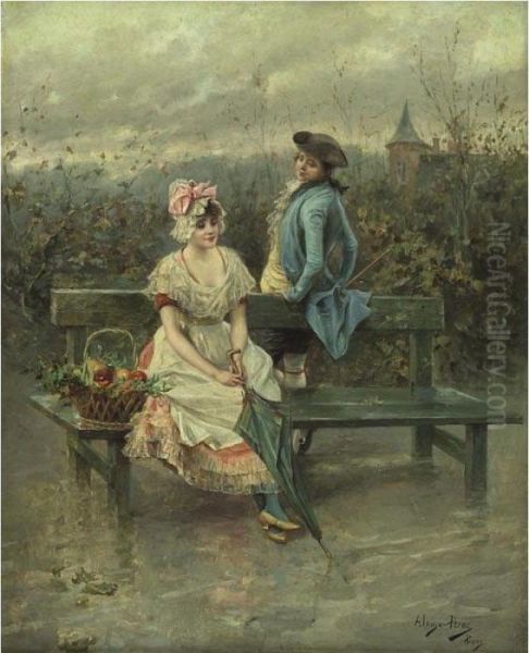 Courting In The Park Oil Painting by Alonso Perez