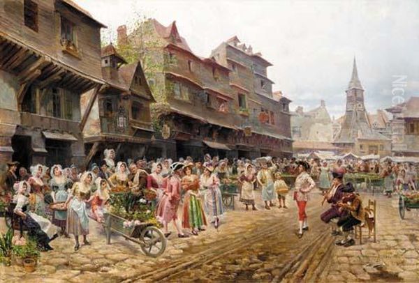 A Concert In The Flower Market Oil Painting by Alonso Perez