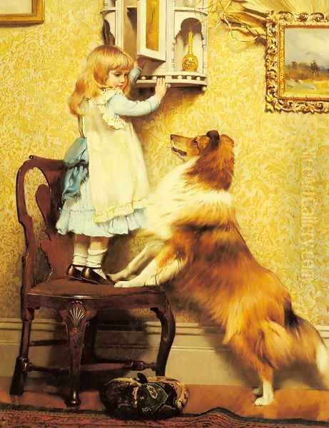 A Little Girl and her Sheltie Oil Painting by Charles Burton Barber