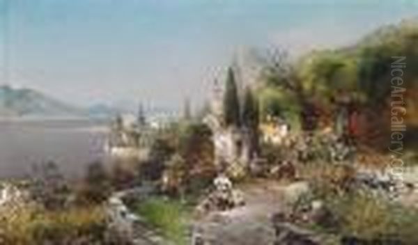 Italianlake View Oil Painting by Robert Alott