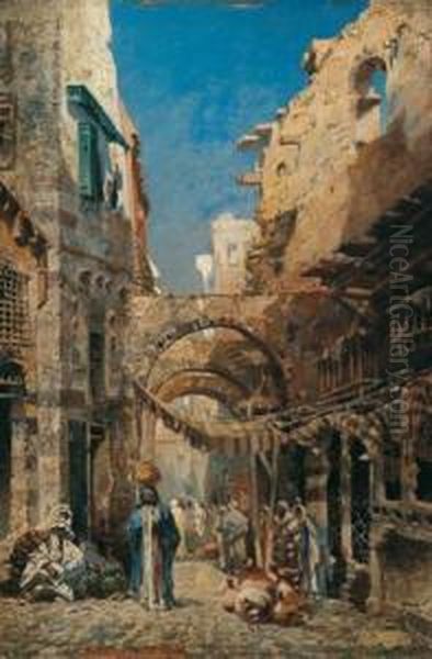 Street In Cairo Oil Painting by Robert Alott