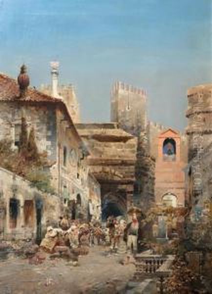 Southern Italian Street Scene. 1890. Oil Painting by Robert Alott