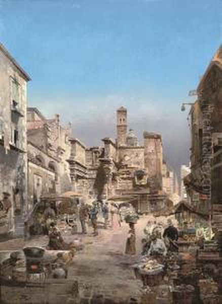 A Market At The Forum Of Nerva, Rome Oil Painting by Robert Alott