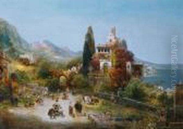 Italienische Kustenlandschaft Oil Painting by Robert Alott