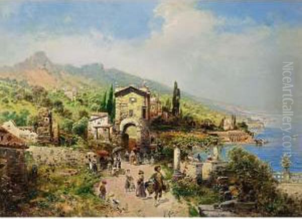 A View Of The Italian Coast Oil Painting by Robert Alott