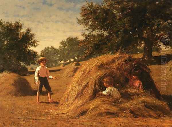 Hiding in the Haycocks, painted in 1881. Oil Painting by William Bliss Baker