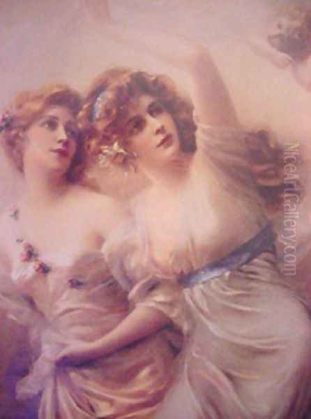 Two Maidens Oil Painting by Edouard Bisson