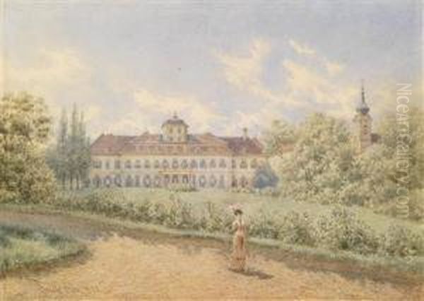 A Castle Inmoravia Oil Painting by Franz Alt