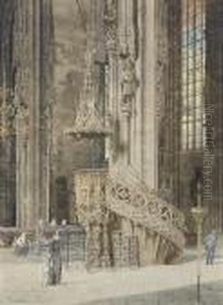 A Church Interior With A Gothic Pulpit Oil Painting by Franz Alt